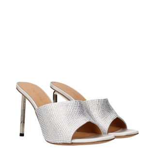 Gray Satin Stiletto Heel Sandals