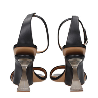 Black Leather Stiletto Heel Sandals