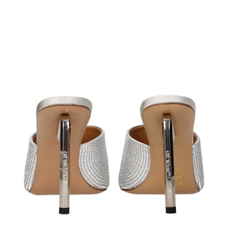 Gray Satin Stiletto Heel Sandals