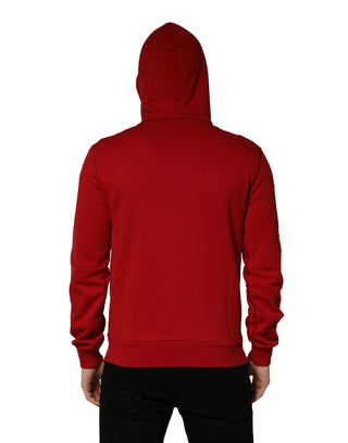 Red Embroidered Logo Hooded Full Zip Sweater