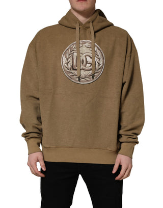 Brown Cotton Logo Coin Hooded Pullover Sweater