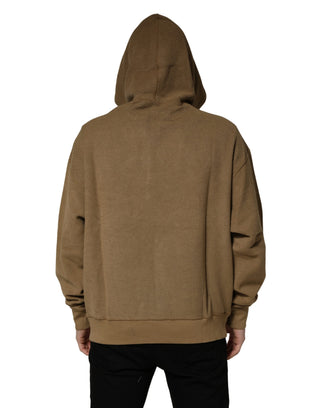 Brown Cotton Logo Coin Hooded Pullover Sweater