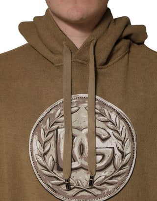 Brown Cotton Logo Coin Hooded Pullover Sweater