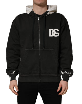 Black Cotton Logo Hooded Full Zip Sweater