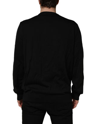 Black Graphic Logo Crew Neck Wool Pullover Sweater