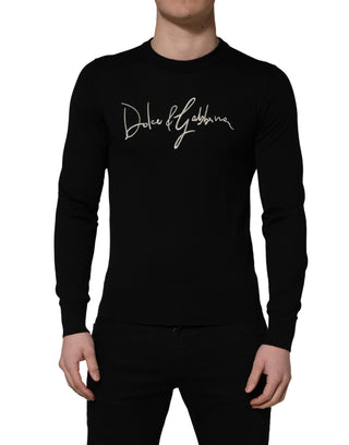 Black embroidered Logo Crew Neck Pullover Sweater