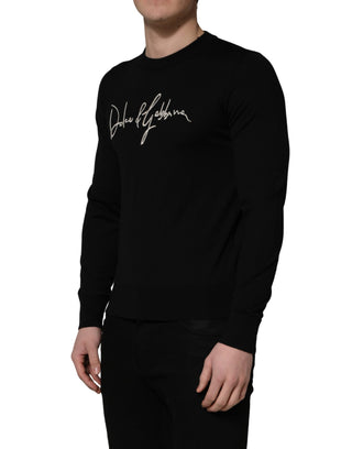 Black embroidered Logo Crew Neck Pullover Sweater