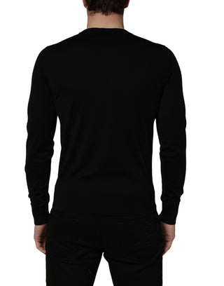 Black embroidered Logo Crew Neck Pullover Sweater