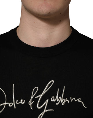 Black embroidered Logo Crew Neck Pullover Sweater