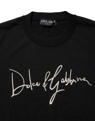 Black embroidered Logo Crew Neck Pullover Sweater