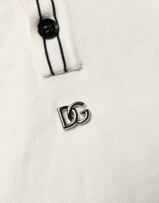 White Cotton Blend Men Polo Pullover Sweater