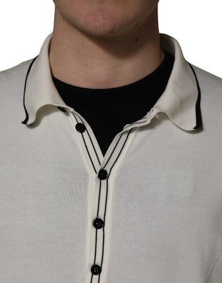 White Cotton Blend Men Polo Pullover Sweater