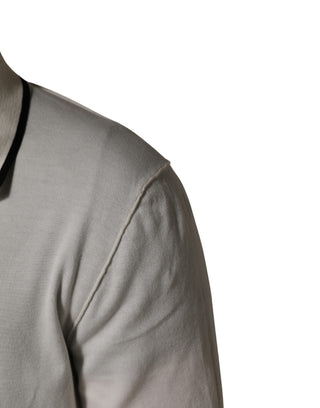 White Cotton Blend Men Polo Pullover Sweater
