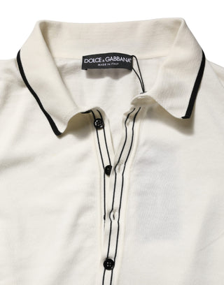White Cotton Blend Men Polo Pullover Sweater