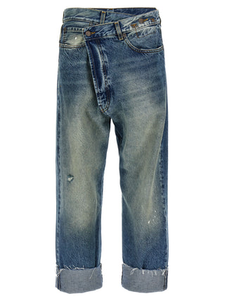 Blue Cotton Straight-Leg Jeans