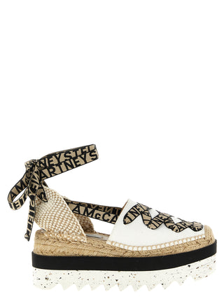 Beige Cotton Wedge Sandals