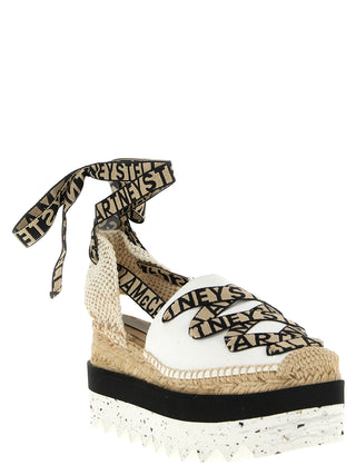 Beige Cotton Wedge Sandals