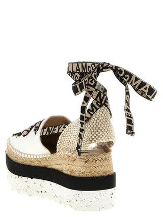 Beige Cotton Wedge Sandals