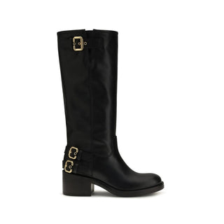 Black Calf Leather Bos Taurus Flat Boots