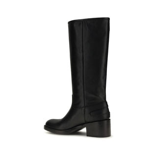 Botas planas negras de cuero de ternero Bos Taurus