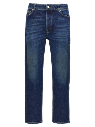 Blue Cotton Straight-Leg Jeans