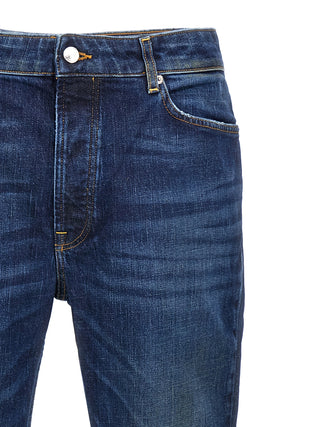 Blue Cotton Straight-Leg Jeans