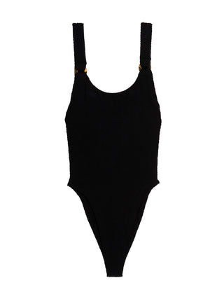 Black Nylon One-Piece Swimsuit