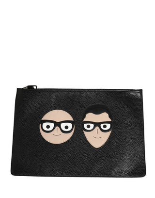 Black #DGFamily Embellished Leather Clutch Borse Bag