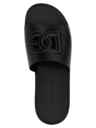 Black Leather Slides