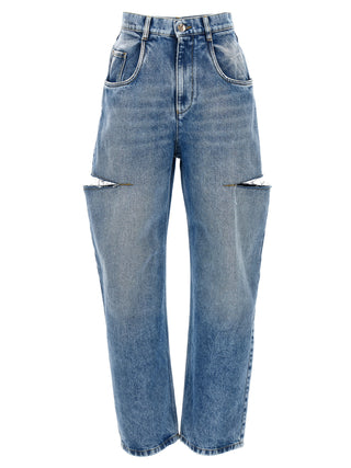 Blue Cotton Straight-Leg Jeans