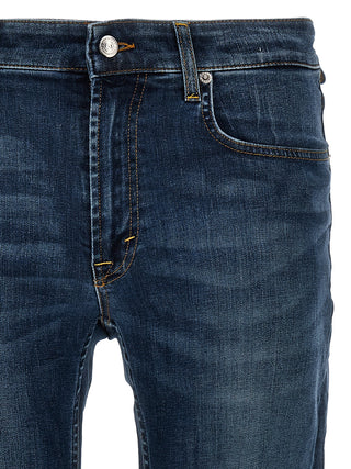 Blue Cotton Straight-Leg Jeans