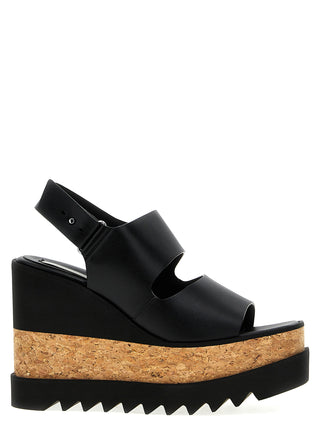Black Polyester Wedge Sandals
