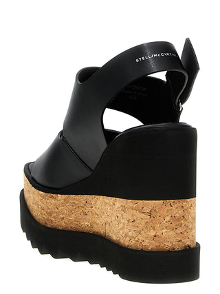 Black Polyester Wedge Sandals