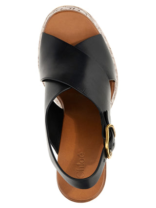Black Calfskin Wedge Sandals