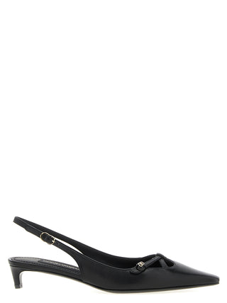 Black Lamb Leather Mid Heel Pumps