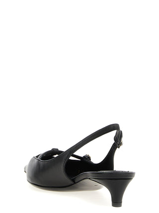 Black Lamb Leather Mid Heel Pumps