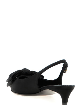 Black Viscose Mid Heel Pumps