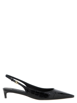 Black Calfskin Mid Heel Pumps