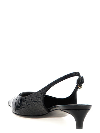 Black Calfskin Mid Heel Pumps