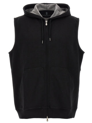 Black Cotton Sleeveless Jacket