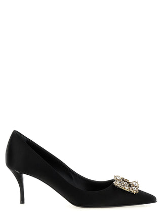 Black Viscose Mid Heel Pumps