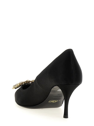 Black Viscose Mid Heel Pumps