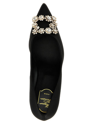 Black Viscose Mid Heel Pumps