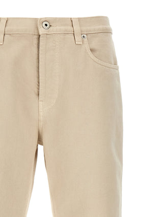 Beige Cotton Casual Pants