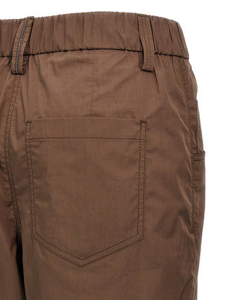 Brown Cotton Casual Pants