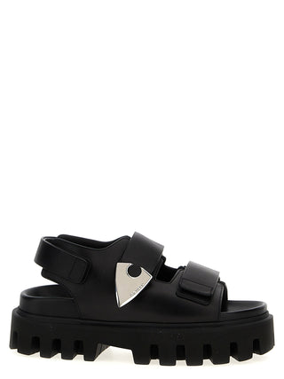 Black Calf Leather Bos Taurus Flat Sandals