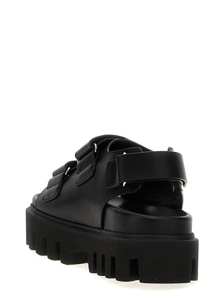 Black Calf Leather Bos Taurus Flat Sandals