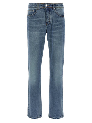Blue Cotton Straight-Leg Jeans