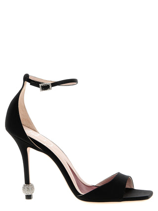Black Viscose Stiletto Heel Sandals