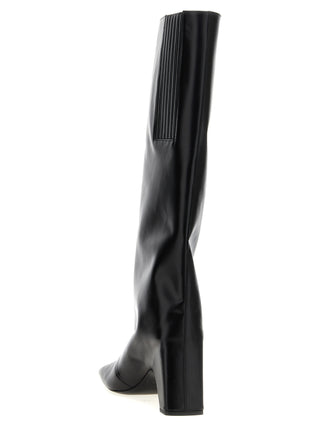 Botas por encima de la rodilla de piel de vaca negra